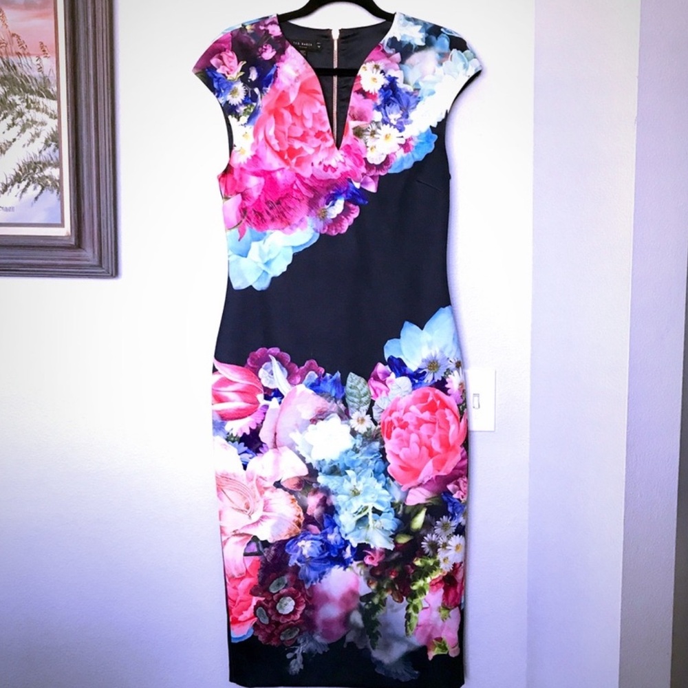 Floral Ted Baker Dress - midi length - size 4 Ted = size 10 US